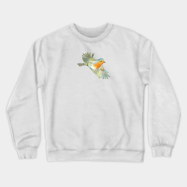 Little Robin Redbreast Flying Crewneck Sweatshirt by Julia Doria Illustration